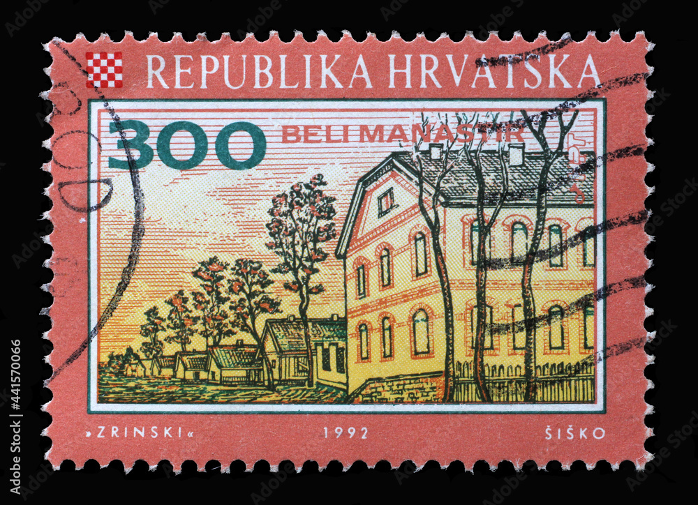 A stamp printed in Croatia shows Beli Manastir, Series Croatian Towns, circa 1992