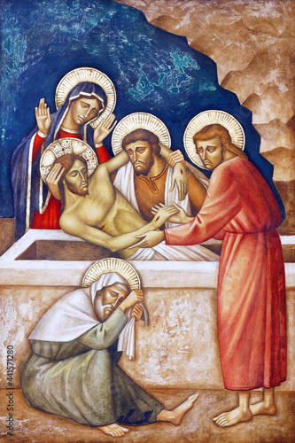 Photography 14th Stations of the Cross, Jesus is laid in the tomb and covered in incense, pa