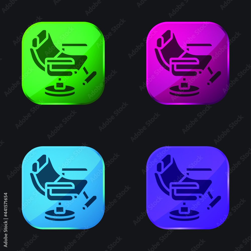 Barber Chair four color glass button icon Barber Chair four color glass button icon
