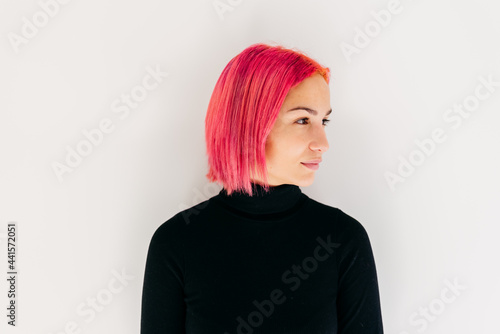 Wallpaper Mural Trendy woman with pink hair looking away Torontodigital.ca