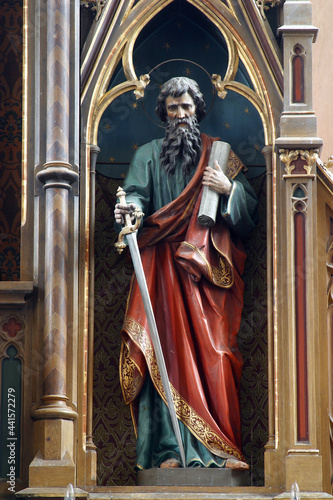 Saint Paul's statue on the main altar in the Parish Church of Saint Anthony of Padua in Bukevje, Croatia