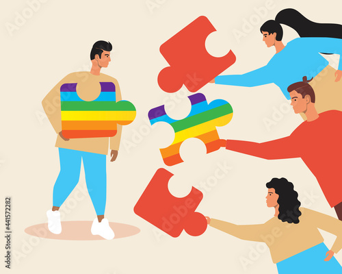 LGBTQ gay couple, choosing partner, Flat vector stock illustration with Finding soul mate, Gay looking for couple