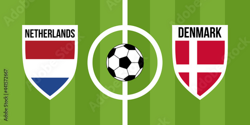 netherlands vs denmark, teams shield shaped national flags