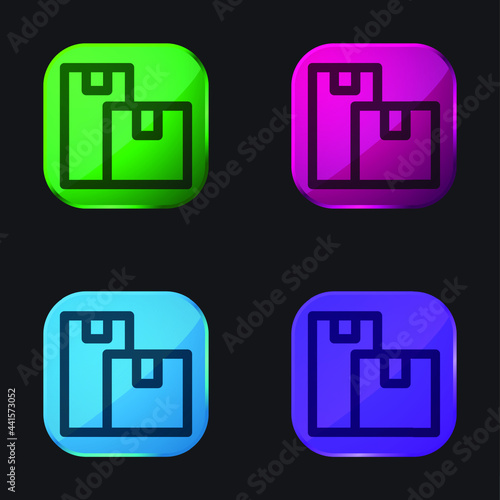 Boxes four color glass button icon