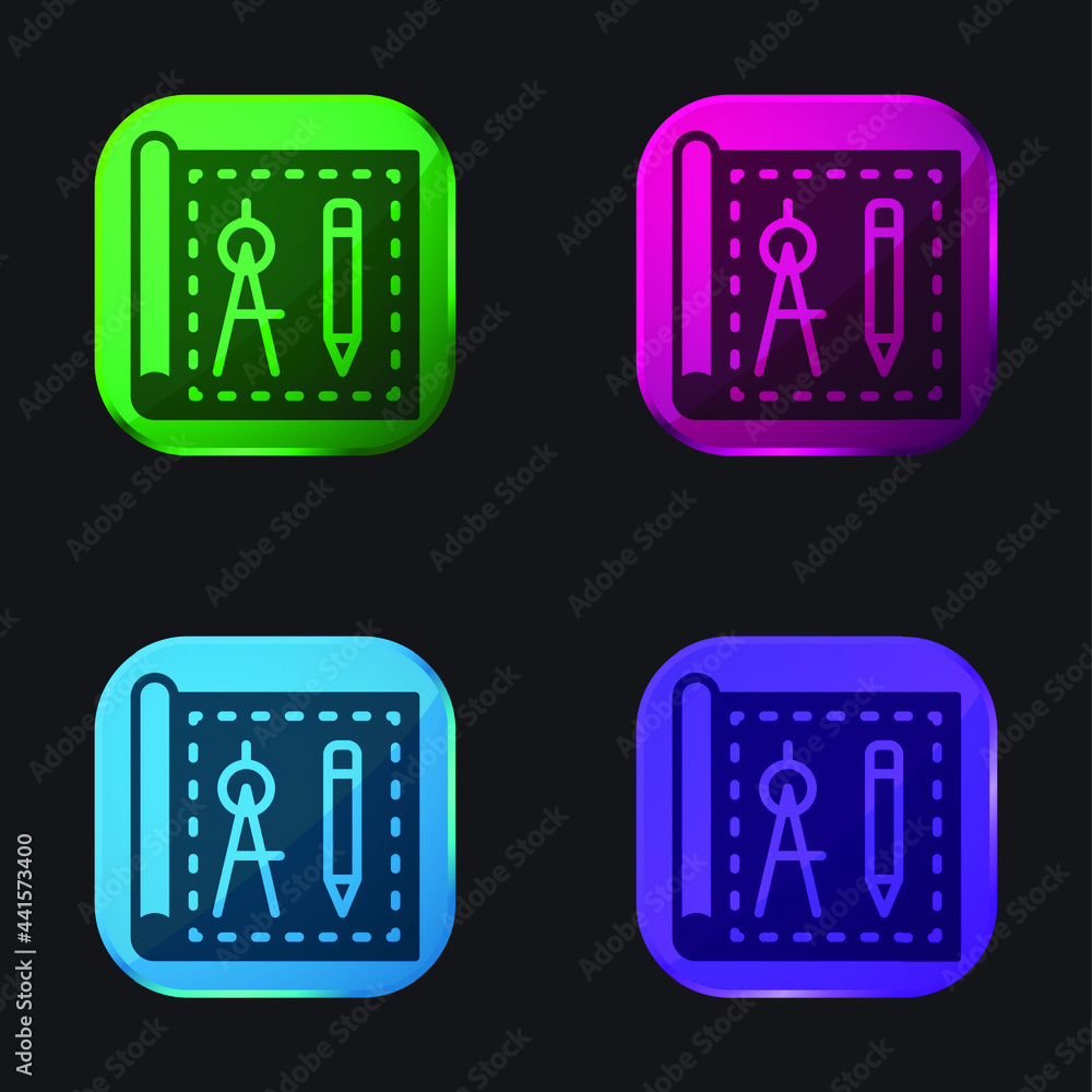 Blueprint four color glass button icon Blueprint four color glass button icon