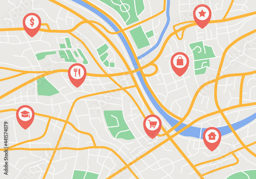 City navigation map pin vector flat illustration pattern street, direction, positioning district