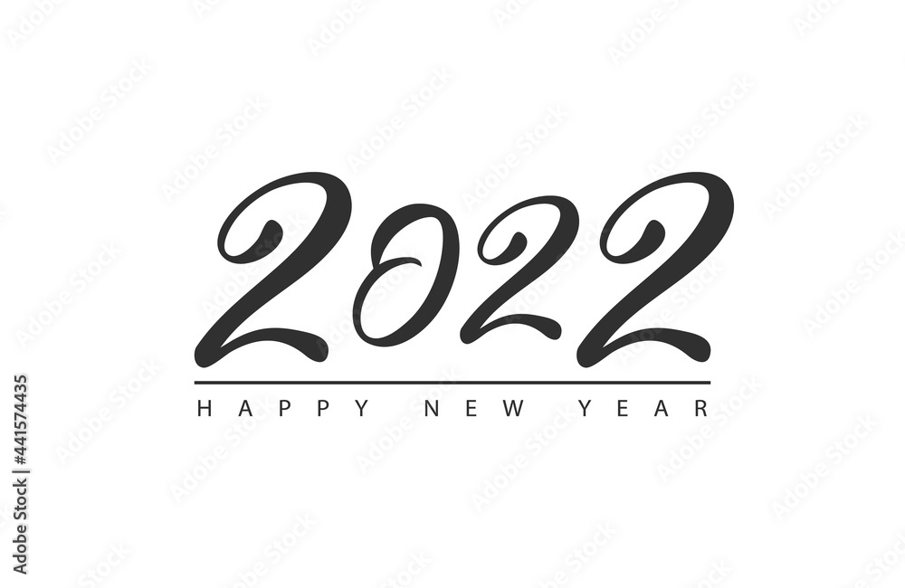 Happy New Year 2022 logo text design.Brochure design template, card, banner. Vector illustration with black holiday label isolated on white background. Happy New Year 2022 logo text design.Brochure design template, card, banner. Vector illustration with black holiday label isolated on white background.