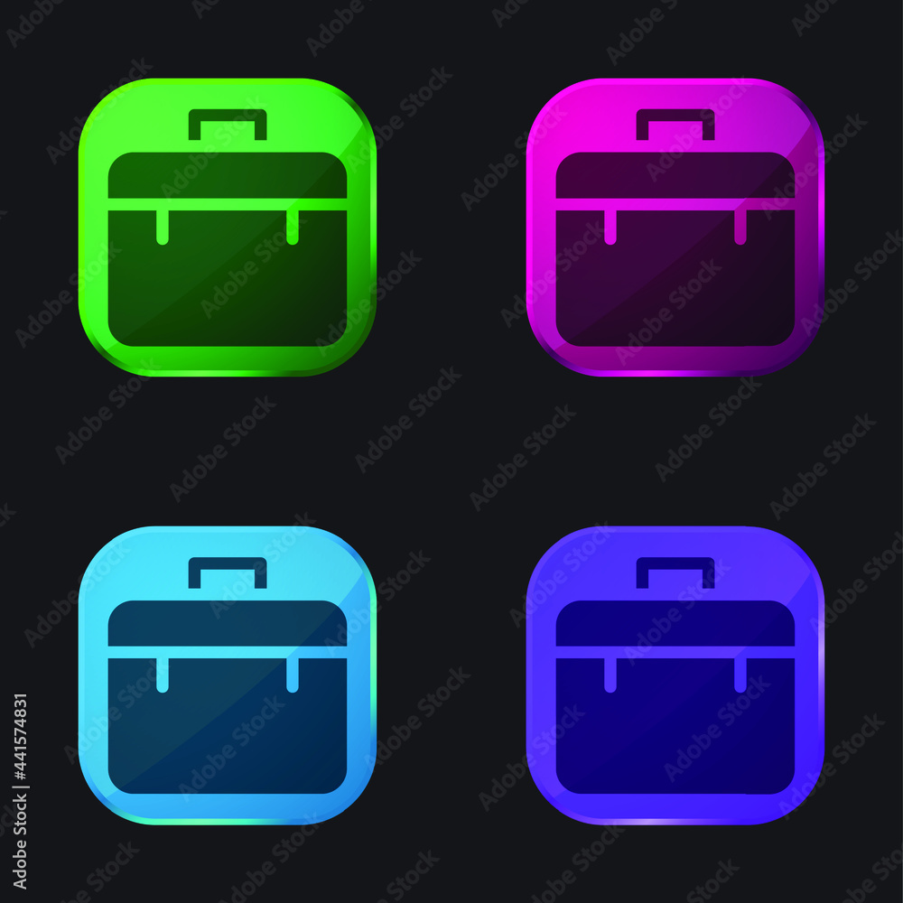 Briefcase four color glass button icon Briefcase four color glass button icon