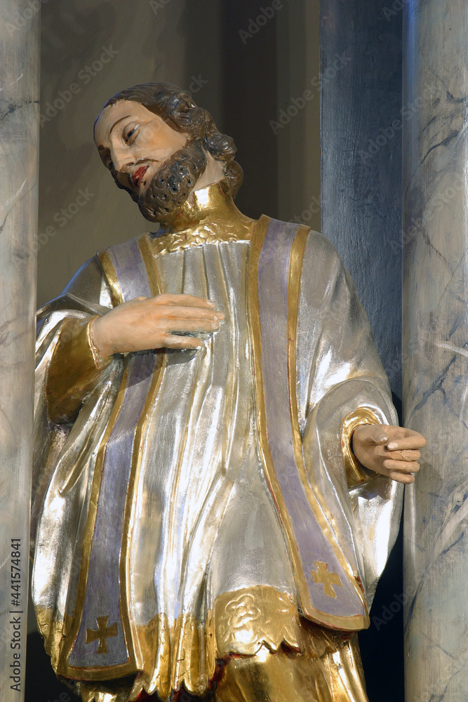 Obraz premium St. Francis Xavier, statue on the altar of Our Lady of Sorrows in the parish church of St. George in Gornja Stubica, Croatia