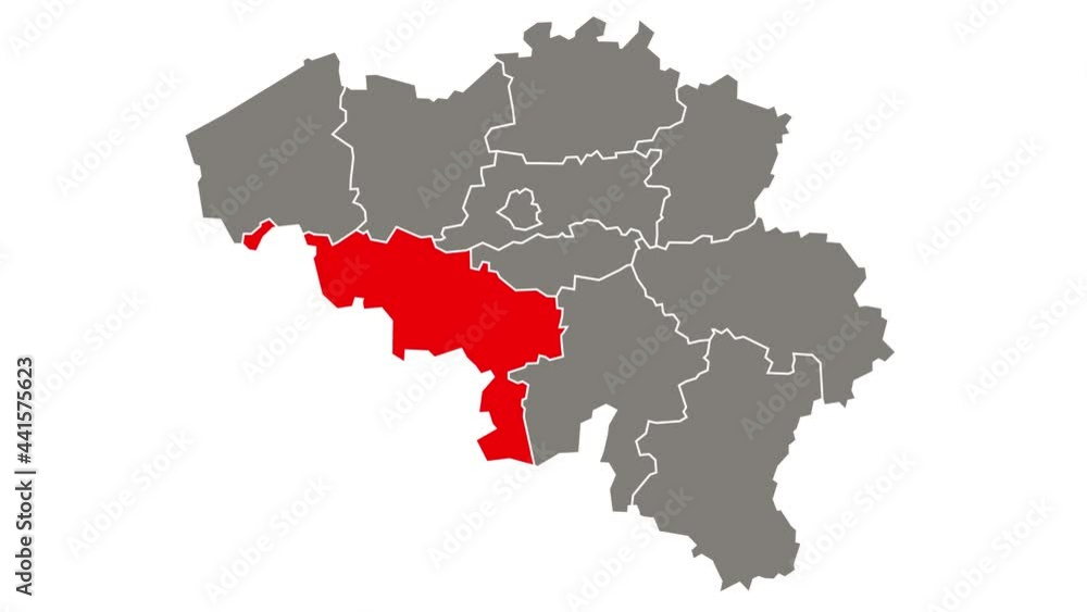 Hainaut province blinking red highlighted in map of Belgium Hainaut province blinking red highlighted in map of Belgium