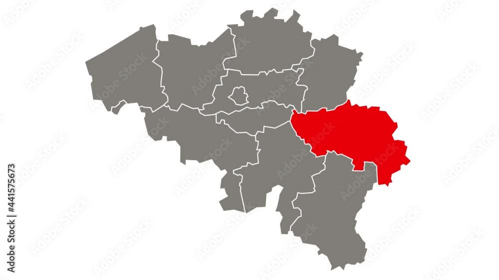 Liege province blinking red highlighted in map of Belgium Liege province blinking red highlighted in map of Belgium
