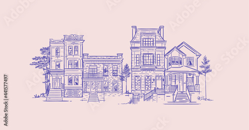 House illustration old fashioned blue lines