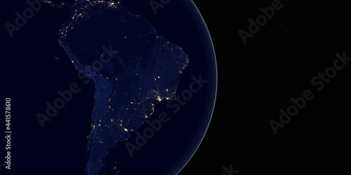 South America at night in the earth planet rotating from space