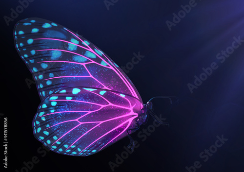 3D Render of Magical glowing neon and fluorescent inspirational butterfly (ID: 441578856)