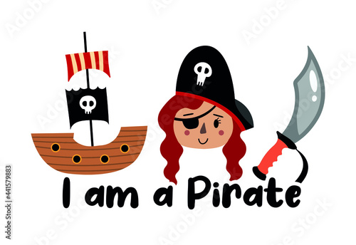 Vector image. Nice drawings of pirates. Children's image to decorate. © Sonia