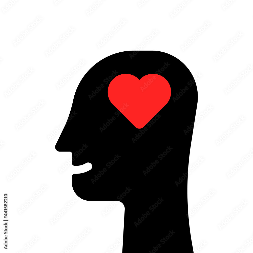 abstract black head with big red heart inside abstract black head with big red heart inside