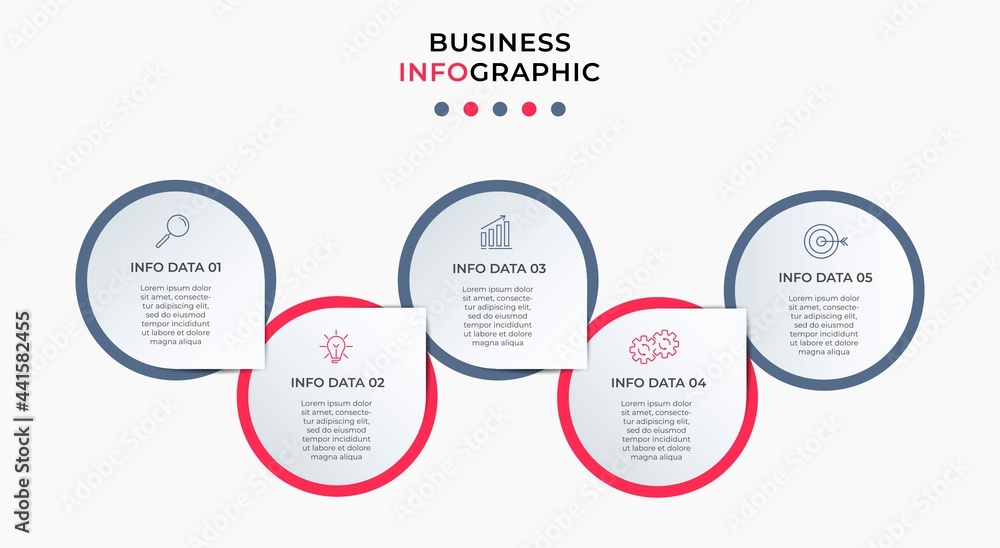 Vector Infographic design business template with icons and 5 options or steps. Can be used for process diagram, presentations, workflow layout, banner, flow chart, info graph Vector Infographic design business template with icons and 5 options or steps. Can be used for process diagram, presentations, workflow layout, banner, flow chart, info graph