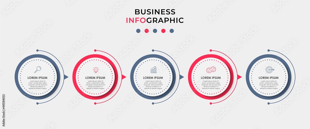 Naklejka premium Vector Infographic design business template with icons and 5 options or steps. Can be used for process diagram, presentations, workflow layout, banner, flow chart, info graph