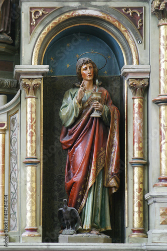 Saint John the Evangelist statue on the altar at Our Lady of Sorrows parish church of Saint John the Baptist in Sveti Ivan Zelina, Croatia