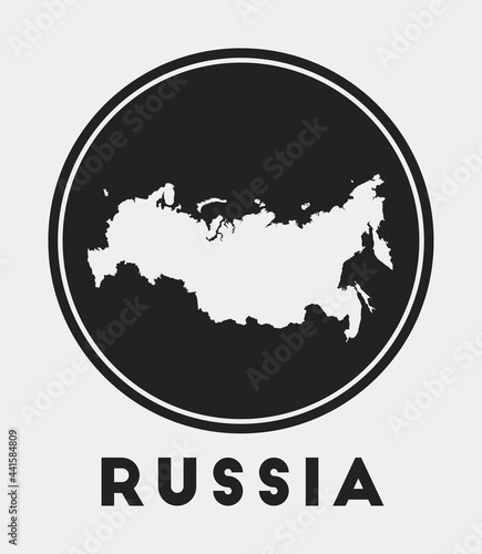 Russia icon. Round logo with country map and title. Stylish Russia badge with map. Vector illustration.