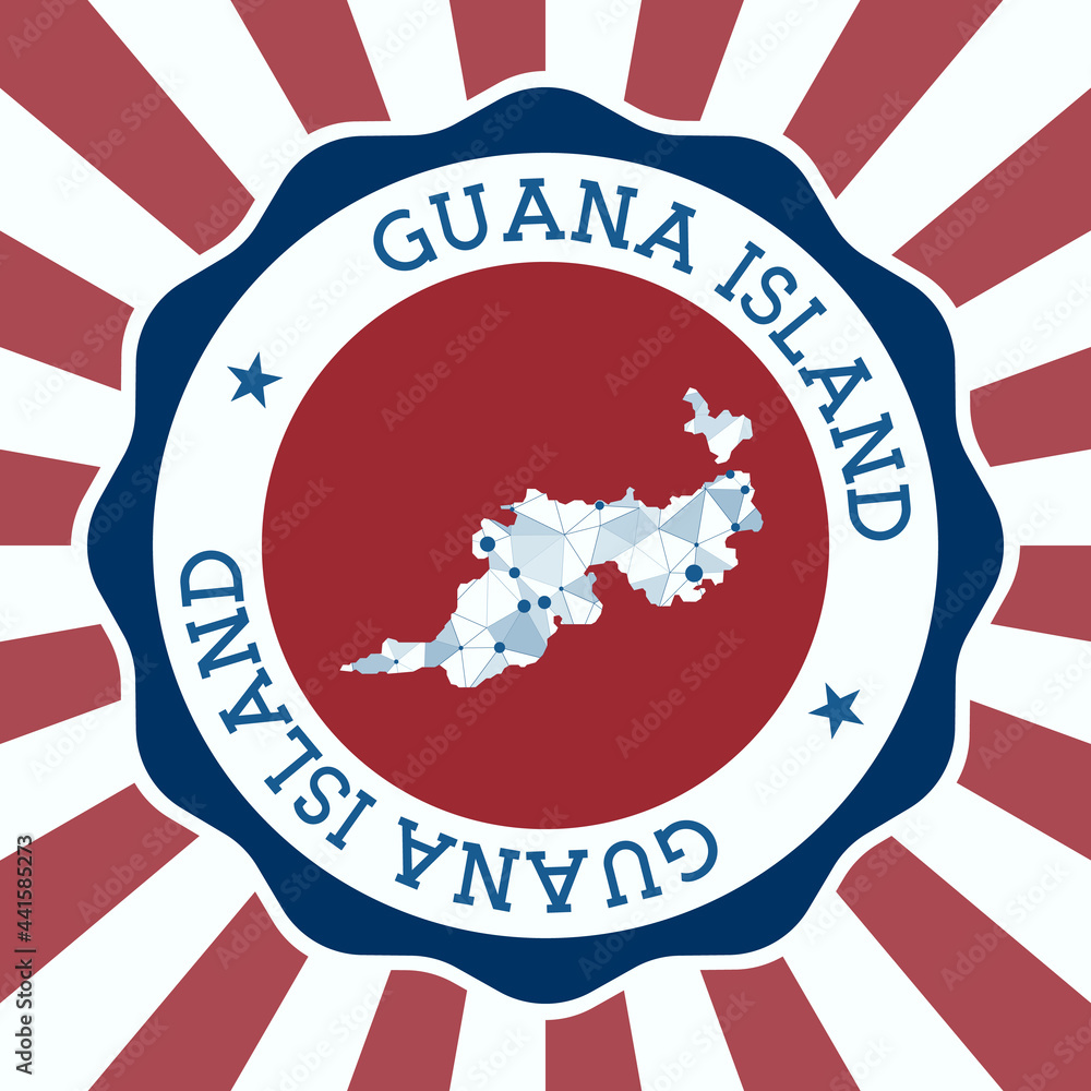 Guam Island Badge. Round logo of the island with a triangular mesh map and radial rays. EPS10 Vector. Guam Island Badge. Round logo of the island with a triangular mesh map and radial rays. EPS10 Vector.