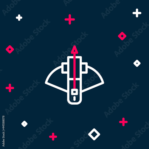 Line Battle crossbow with arrow icon isolated on blue background. Colorful outline concept. Vector