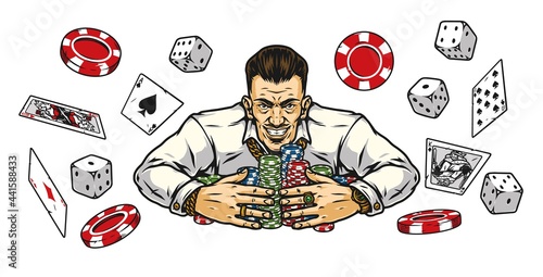 Gambling elements vintage colorful concept