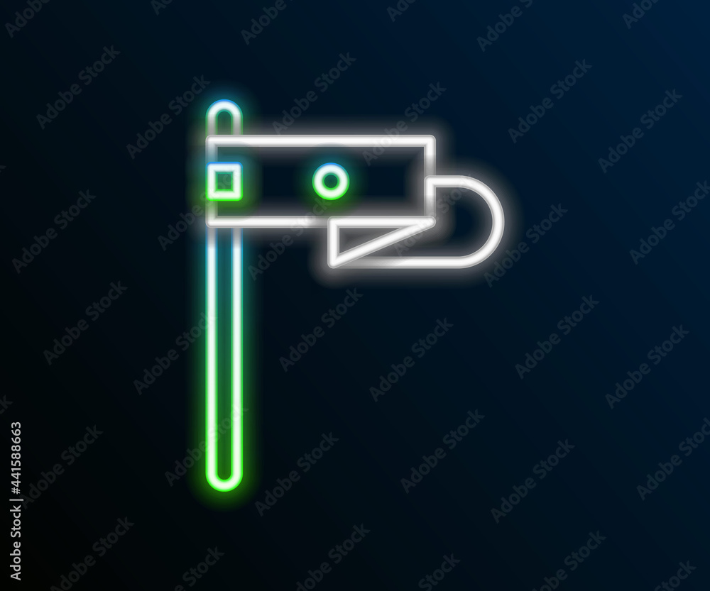 Glowing neon line Medieval flag icon isolated on black background. Country, state, or territory ruled by a king or queen. Colorful outline concept. Vector Glowing neon line Medieval flag icon isolated on black background. Country, state, or territory ruled by a king or queen. Colorful outline concept. Vector