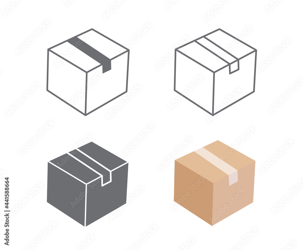 Cardboard box icon and Carton packaging box isolated on a white background. Closed box. Design for web, apps and mobile. Flat design style. Vector illustration