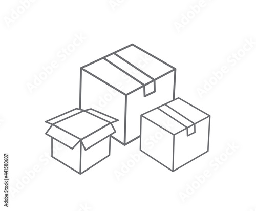 Cardboard box line icon and Carton packaging box isolated on a white background. Closed box. Design for web  apps and mobile. Flat design style. Vector illustration