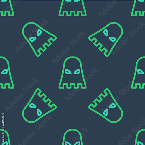 Line Executioner mask icon isolated seamless pattern on blue background. Hangman, torturer, executor, tormentor, butcher, headsman icon. Vector