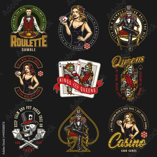 Casino and gambling vintage colorful badges