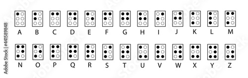 Braille alphabet . Abc for vision disable blind people. Braille letter as dot. Vector illustration in black and white.