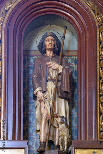 Saint Roch statue on the altar at Saint Nicholas Parish Church in Jastrebarsko, Croatia
