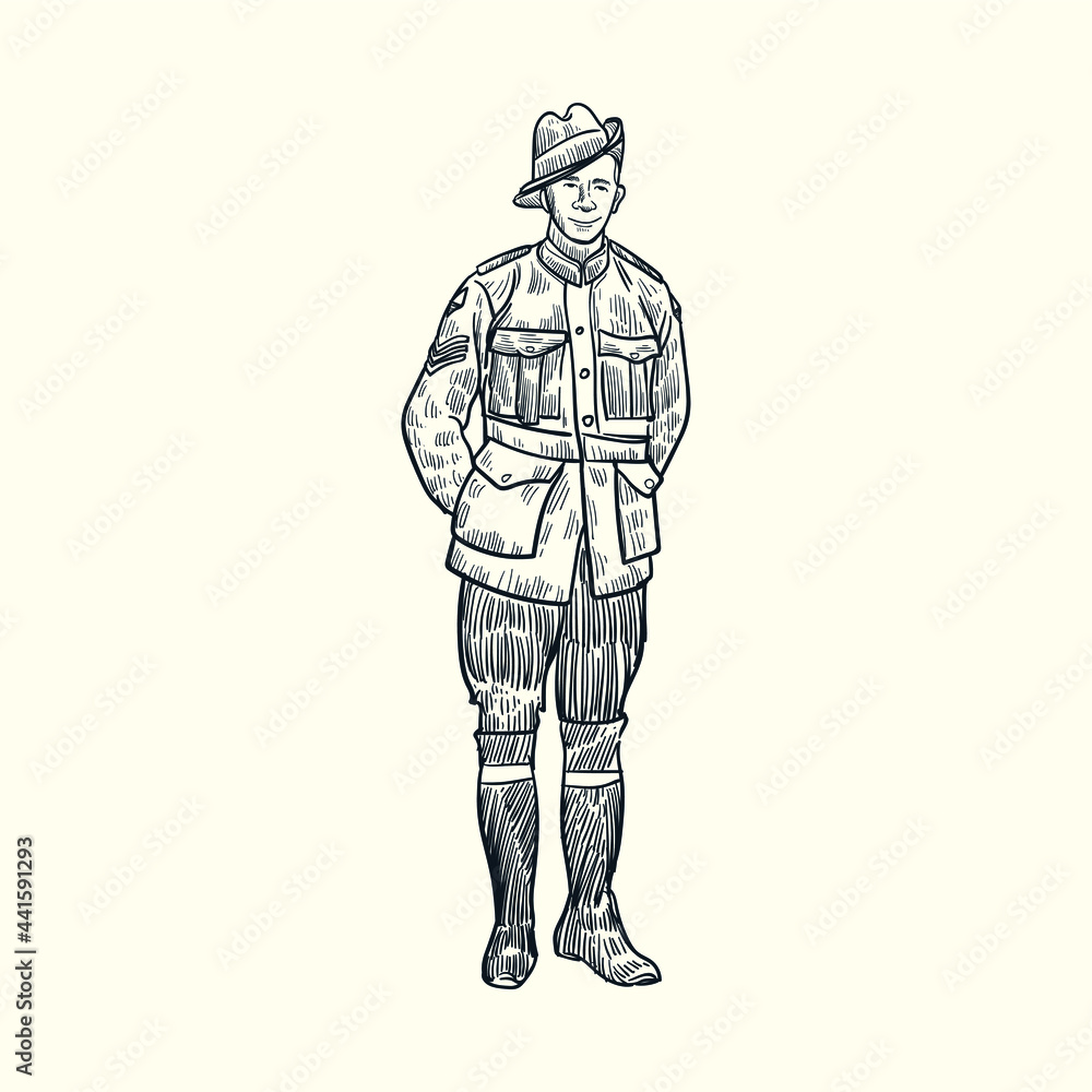 Fototapeta premium Vintage hand drawn Australian Servicemen world war I