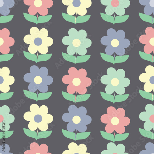 Colorful geometric floral vector illustration repeat seamless pattern design on grey background pattern