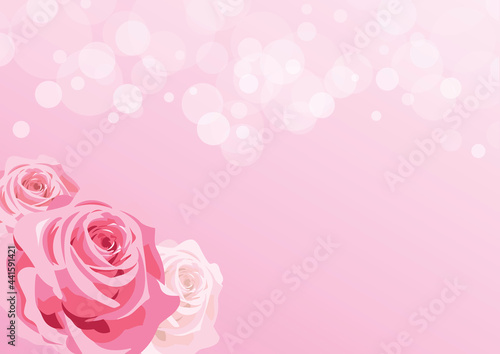 Soft pink rose floral frame on pink background vector. Romantic shiny pink rose background vector. Pink roses border with copy space for text