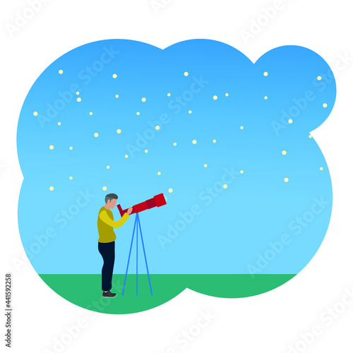 Icon on white background man looking through telescope at the stars © robcartorres
