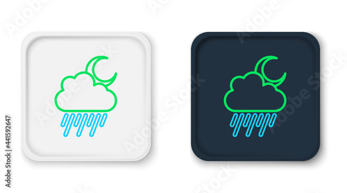 Line Cloud with rain and moon icon isolated on white background. Rain cloud precipitation with rain drops. Colorful outline concept. Vector
