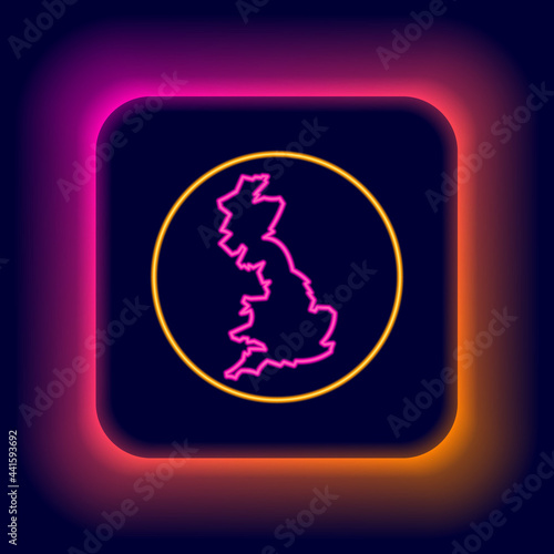 Glowing neon line England map icon isolated on black background. Colorful outline concept. Vector