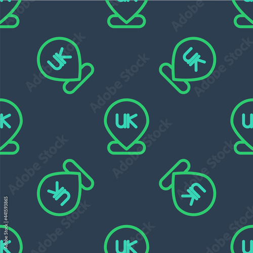 Line Location England icon isolated seamless pattern on blue background. Vector