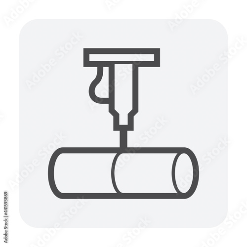 Steel or metal production industry vector icon. Consist of laser cutter machine equipment, tube or pipe product and cutting work. That manufacturing, process and technology in metallurgy factory plant