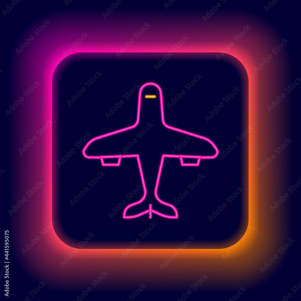 Glowing neon line Plane icon isolated on black background. Flying airplane icon. Airliner sign. Colorful outline concept. Vector Glowing neon line Plane icon isolated on black background. Flying airplane icon. Airliner sign. Colorful outline concept. Vector