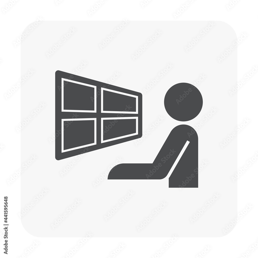 Operator man and computer vector icon. Consist of monitor screen ...