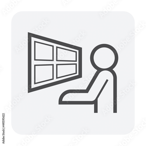 Operator man and computer vector icon. Consist of monitor screen, system technology for production control room and command center. To display video from cctv camera, sound radio and information data.
