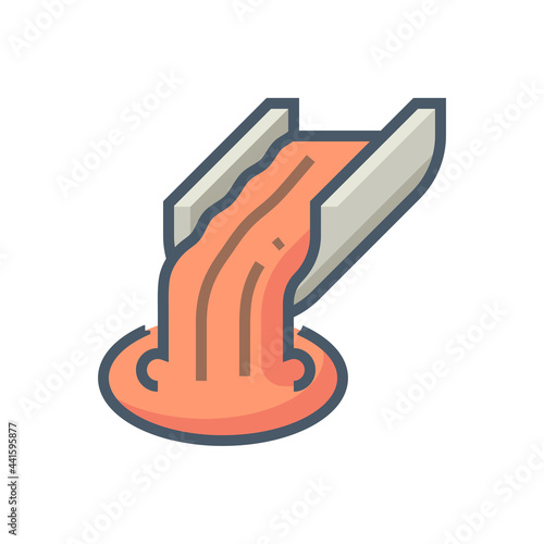 Metallurgy or metallurgical production industry vector icon. Molten iron or heat liquid flow in mill from blast furnace. Casting smelting of metal, iron or steel in foundry or factory plant. 64x64 px.