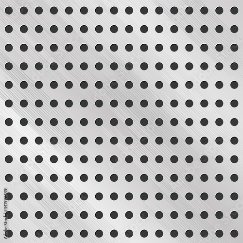 Perforated wall for tools, hooks, shelves. Metallic organizer. Metal structure for signage and products. Minimalists geometric background. 