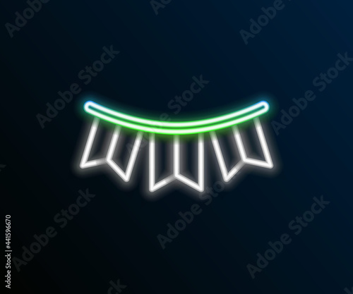 Glowing neon line Carnival garland with flags icon isolated on black background. Party pennants for birthday celebration, festival decoration. Colorful outline concept. Vector