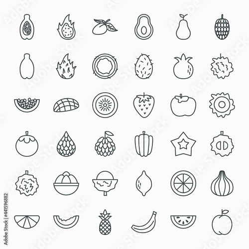 Tropical Fruit Line Icons Set. Vector Thin Outline Exotic Symbols.