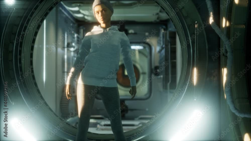 Woman astronaut on a futuristic spaceship Woman astronaut on a futuristic spaceship